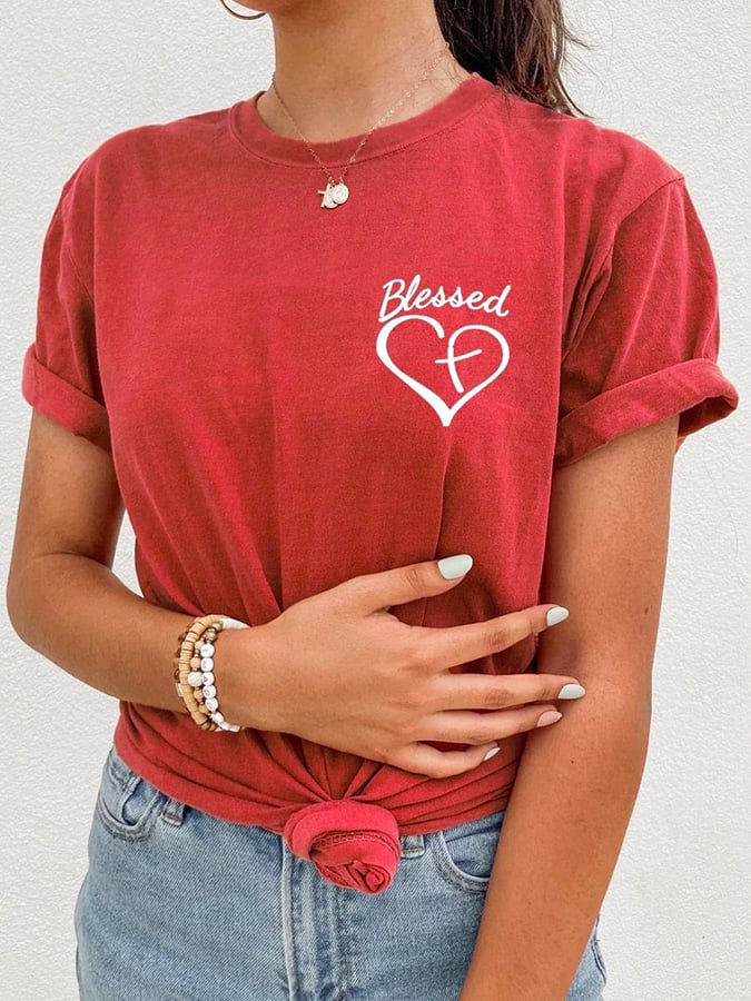 Women's Jesus Has My Back, Blessed Heart Cross T-shirt