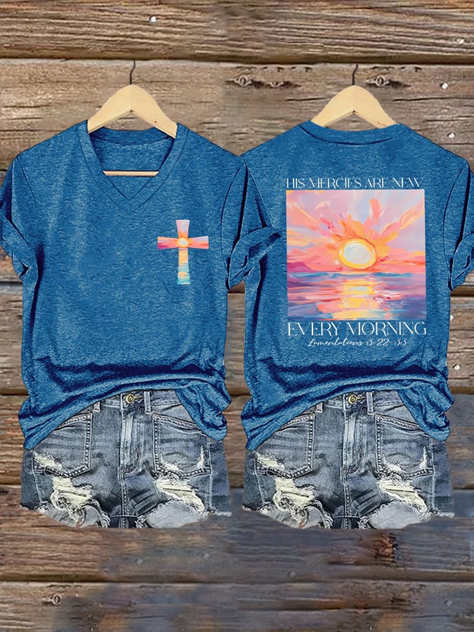 đ„Buy 3 Get 10% Offđ„Women's His Mercies Are New Every Morning Feeling Printed T-Shirt