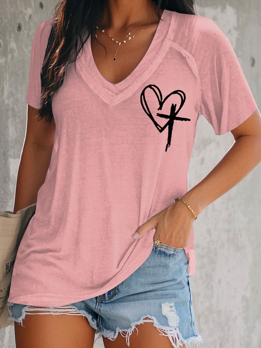 Women's Faith Cross Printed Short Sleeve T-shirt