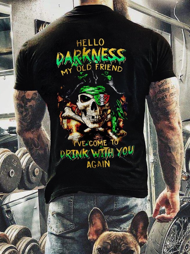 Men's Darkness My Old Friend Skull Patrick's Day Print T-Shirt