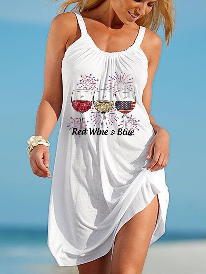 Women's Red Wine and Blue Print Dress