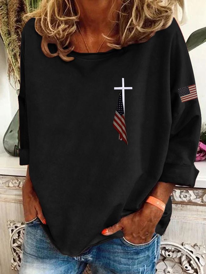 Women's Flag Cross Print Sweatshirt