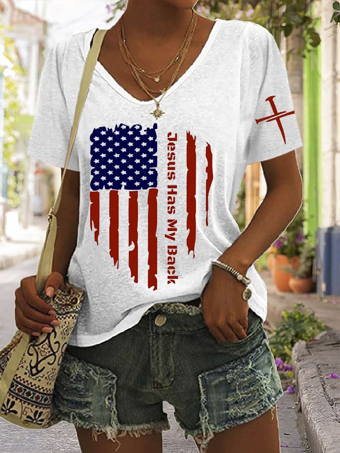 Women'S Jesus Has My Back Print Casual T-Shirt