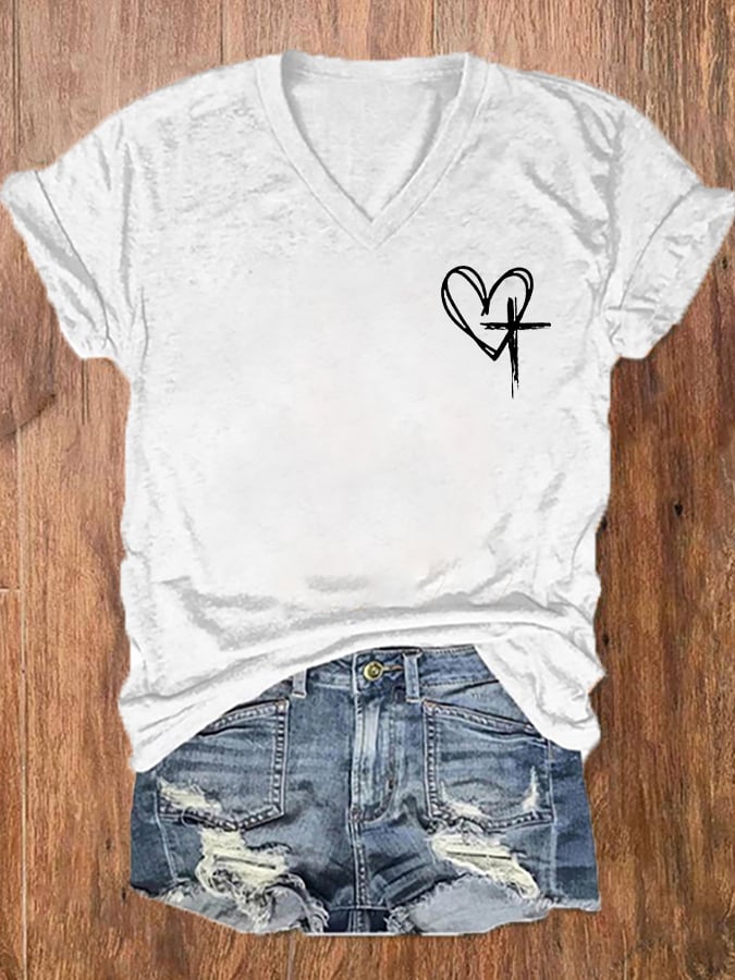 Women's Love Like Jesus Jesus Has My Back Print V-Neck T-Shirt