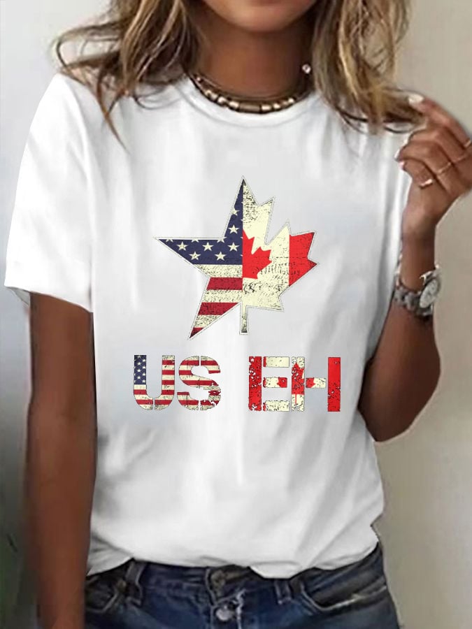 Women's Casual Canada Day Graphic Crew Neck Short Sleeve T-Shirt