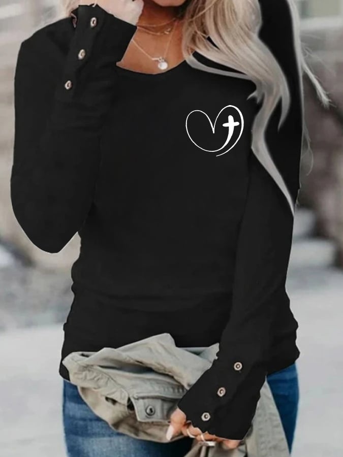 Women's Faith Love Like Jesus Jesus Has My Back Print Button Top