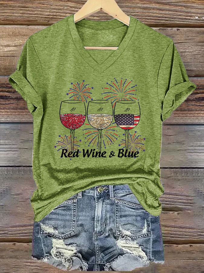 Women's Red Wine and Blue Printed T-Shirt