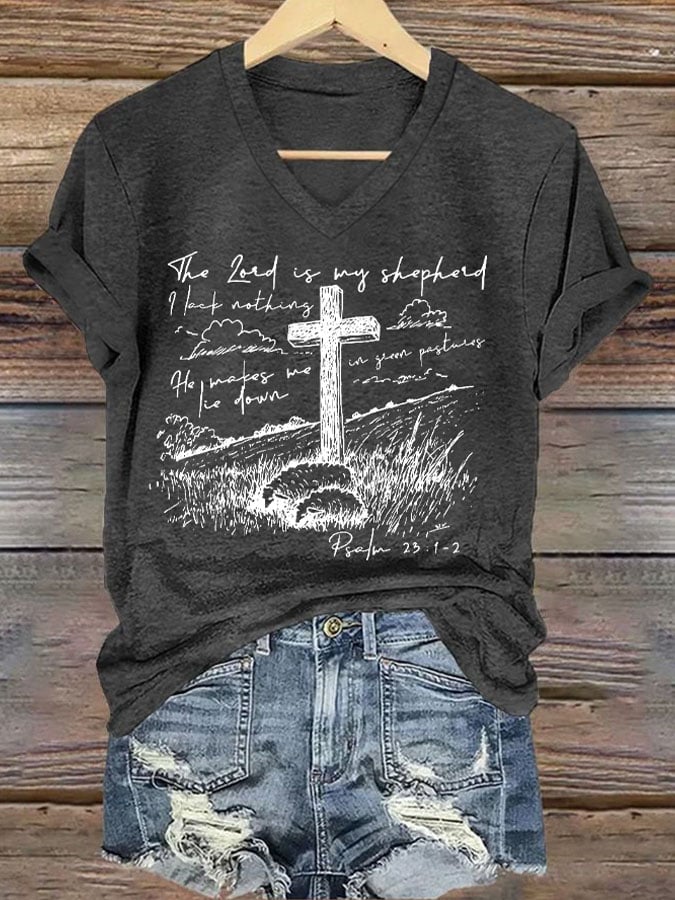 Women'S Casual The Lord Is My Shepherd Christian Print Short Sleeve T-Shirt