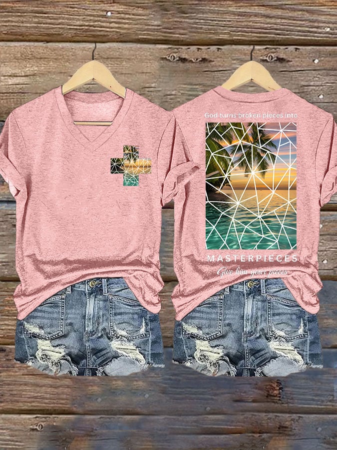 God Turns Broken Pieces into Masterpieces Give Him Your Pieces Print T-shirt