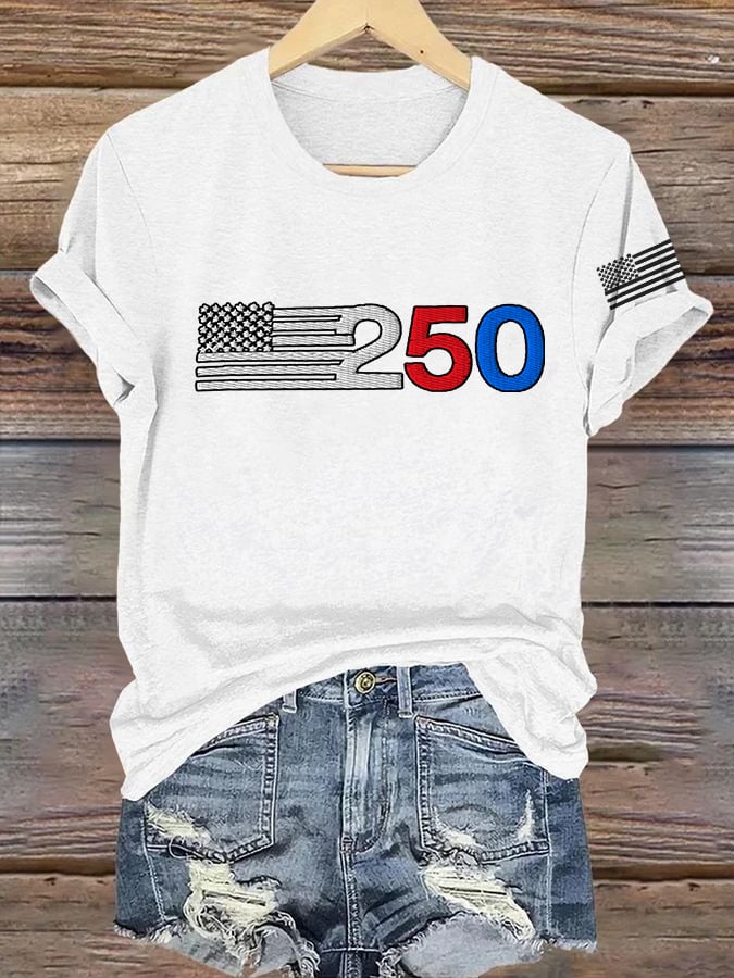 Women's Retro 205 American Flag Print T-Shirt