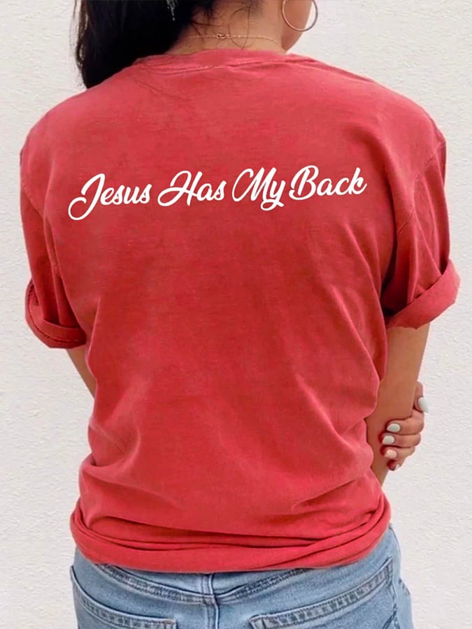 Women's Jesus Has My Back, Blessed Heart Cross T-shirt