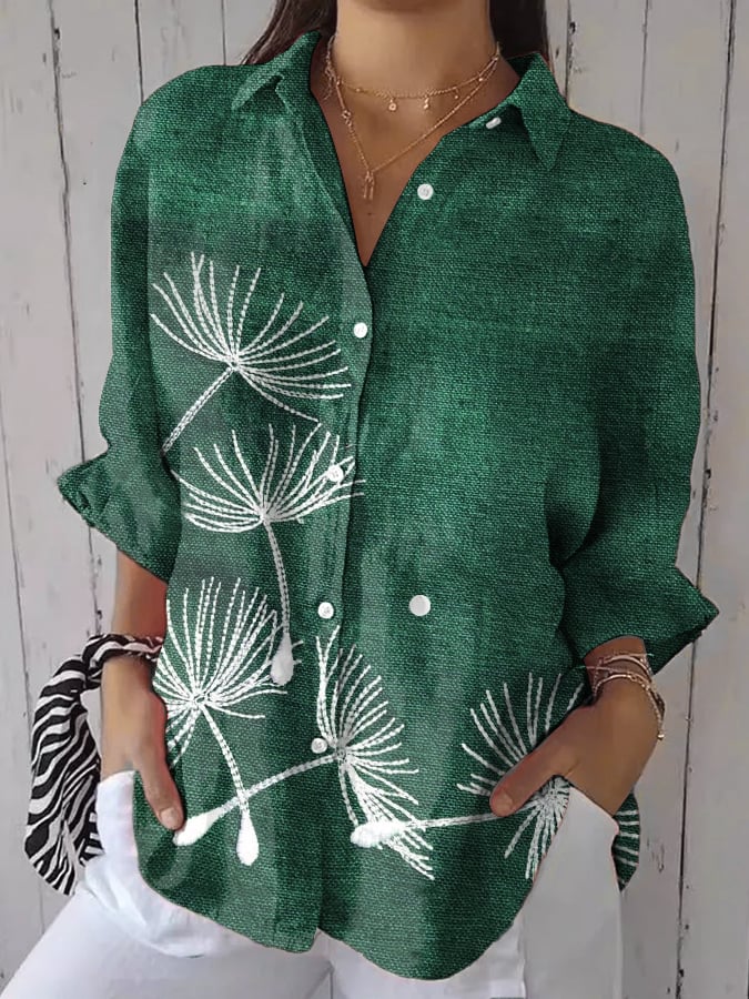 Women's Casual Vintage Blue Dandelion Shirt