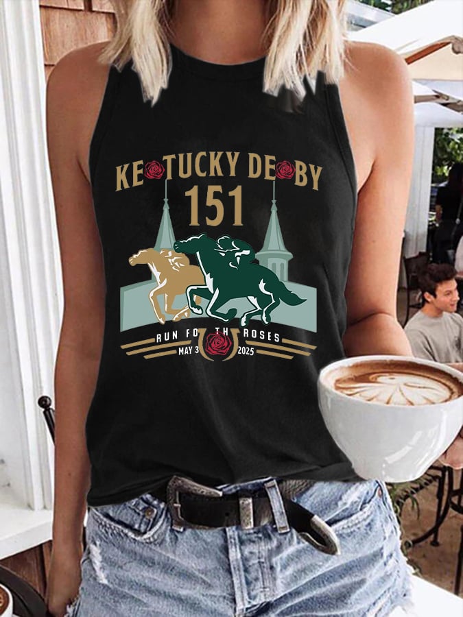 Women's Retro 151st Kentucky Derby 2025 Horse Racing Fans Print Tank Top