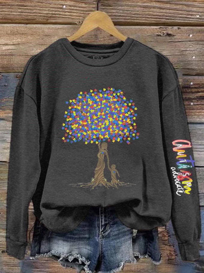 Women's Tree of Life Autism Awareness Printed Sweatshirt
