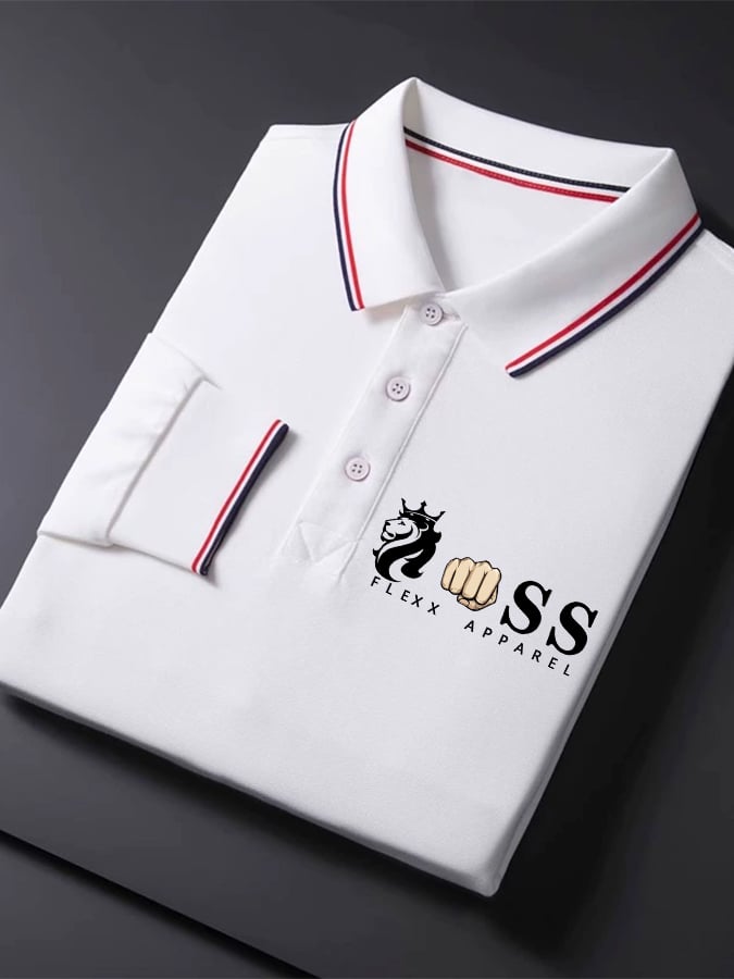 Herren-Business-Langarm-Poloshirt mit Retro-Buchstabendesign