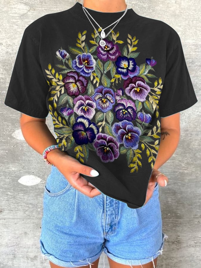 Women's Alzheimer's Awareness Floral Print T-Shirt