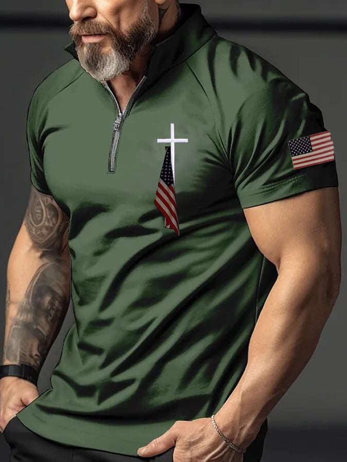 đ„Buy 3 Get 10% Offđ„Men's Flag Cross Print Polo Shirt