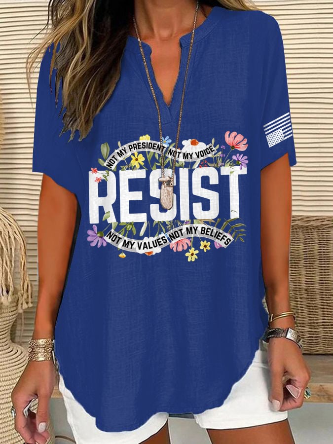 V-Neck Retro Resist Not My President, Not My Voice, Not My Values, Not My Beliefs Print T-Shirt
