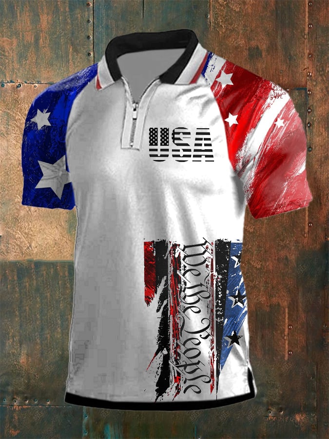 Men'S Retro We The People USA Flag Polo Shirt