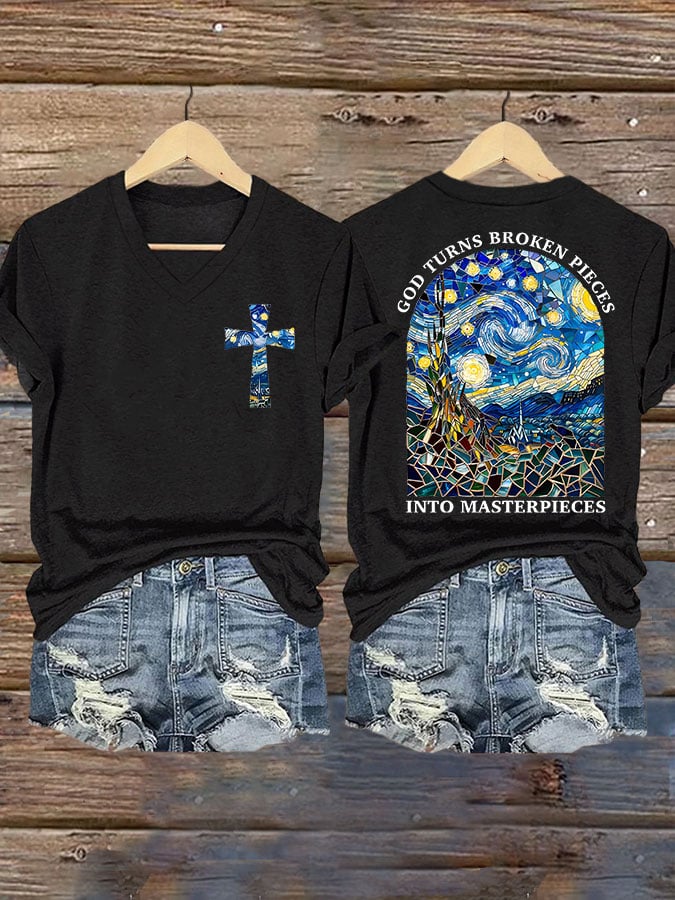 God Turns Broken Pieces Into Masterpieces Print T-shirt