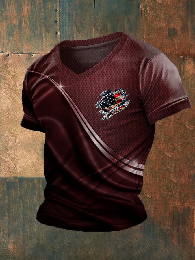 Men's Independence Day Flag Graphic V-Neck T-Shirt