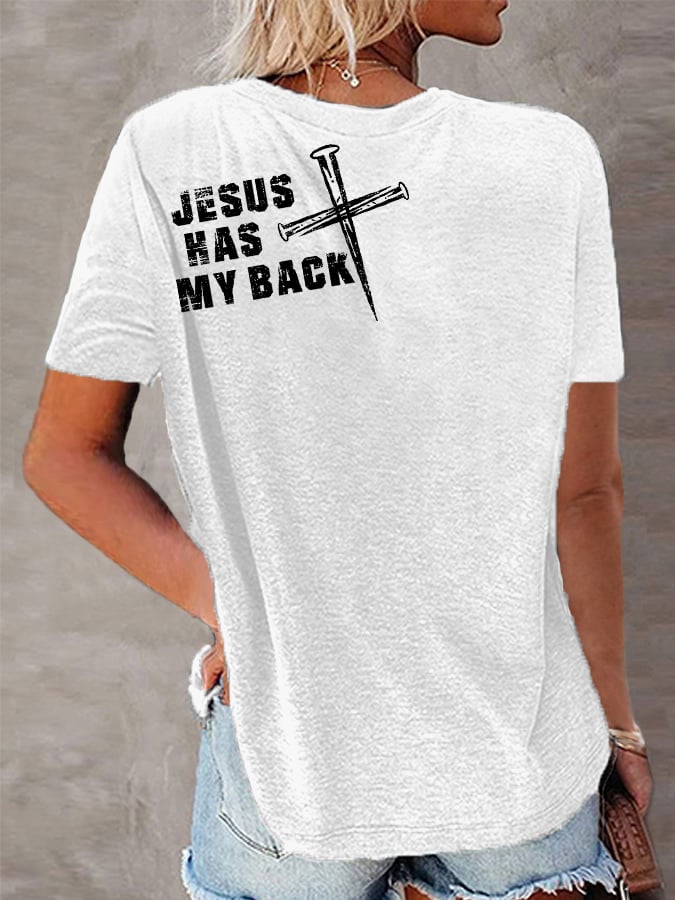 Women's Jesus Has My Back Christian Cross Faith Tee