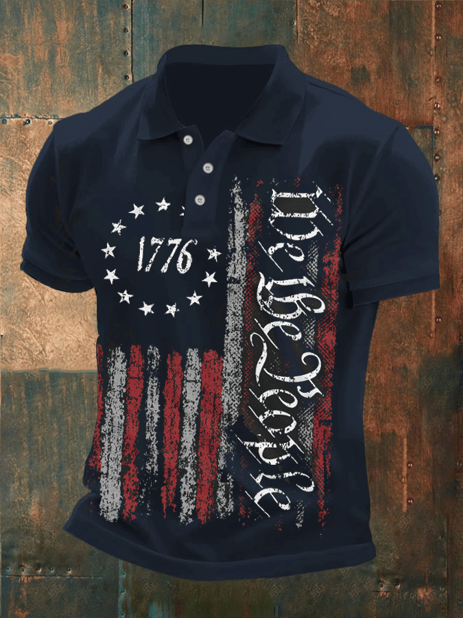 Men's Independence Day Printed Casual Polo Shirt