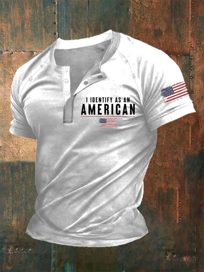 Men's Vintage I Identify As An American Print T-Shirt