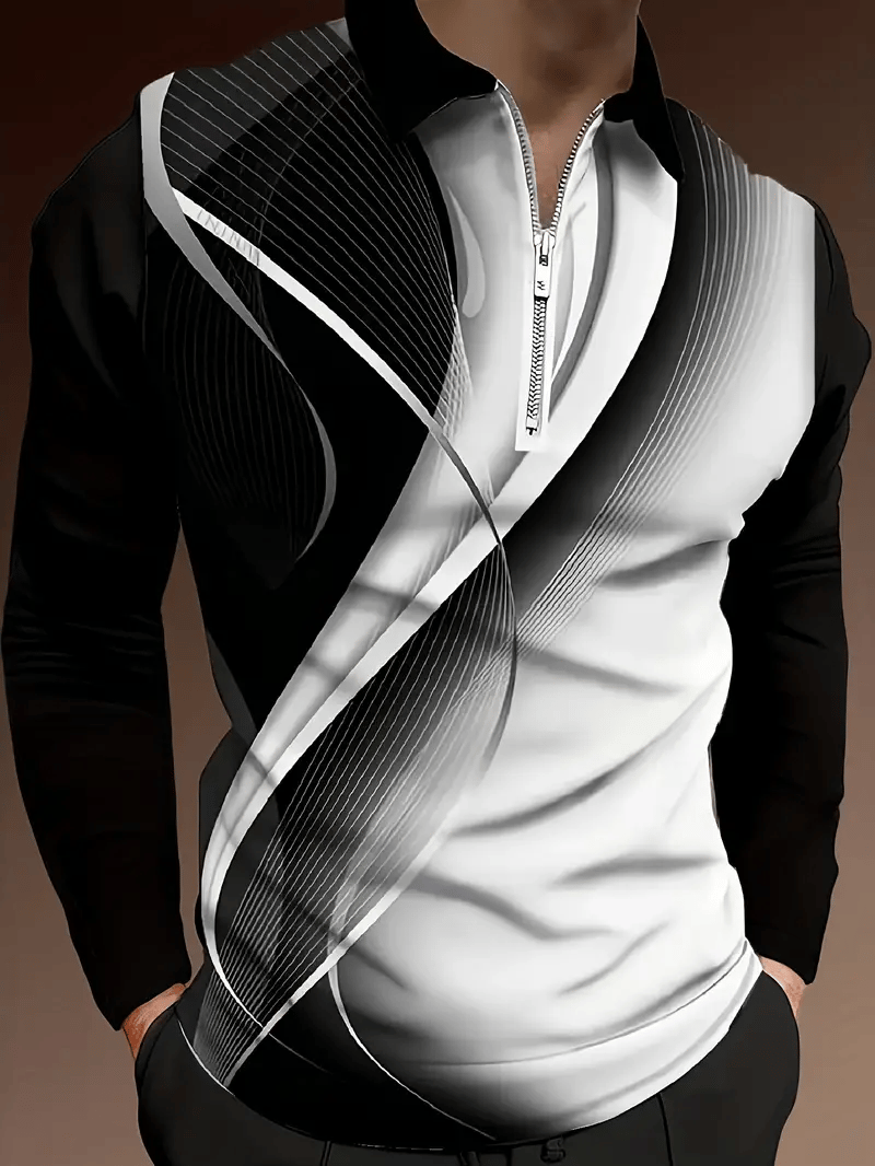 Men's Trendy Business Striped Zipper Polo Shirt