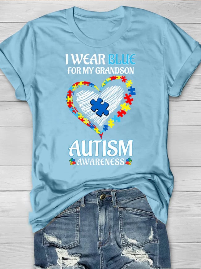 Women's Wear Blue In April To Raise Autism Awareness Printed Short-Sleeved T-Shirt