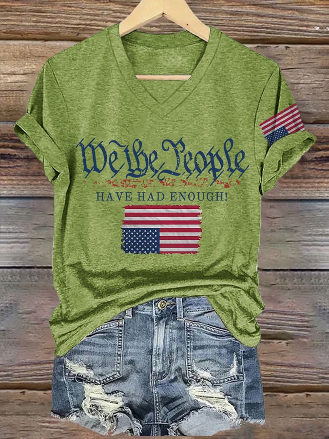 V-Neck Retro We The People Have Had Enough Print T-Shirt