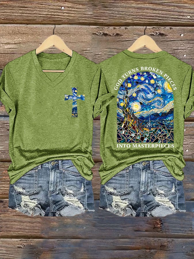 God Turns Broken Pieces Into Masterpieces Print T-shirt