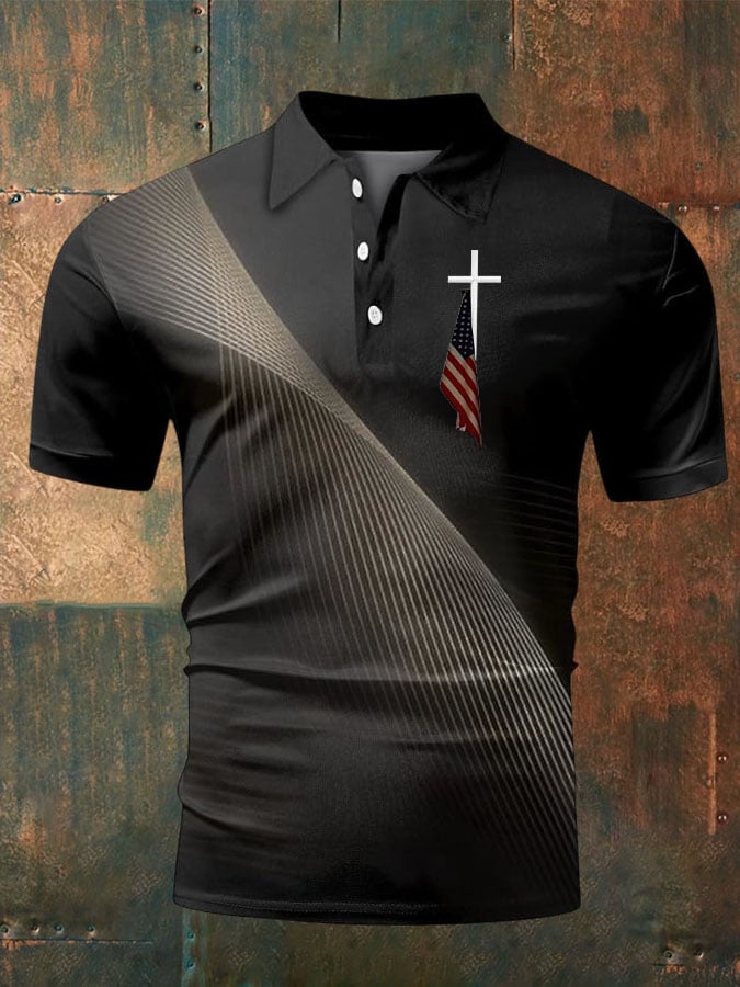 Men'S Cross Flag Print Polo Shirt