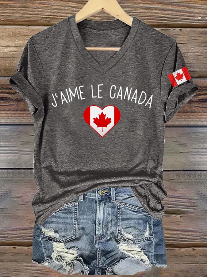 Women's I Love Canada Print V-Neck T-Shirt