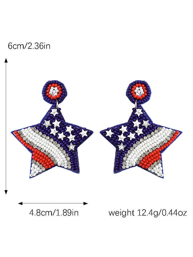 Independence Day Creative Five-Pointed Star Diamond And Rice Bead Earrings