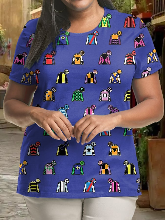 Women's Plus Size Derby Day Print Crew Neck T-Shirt