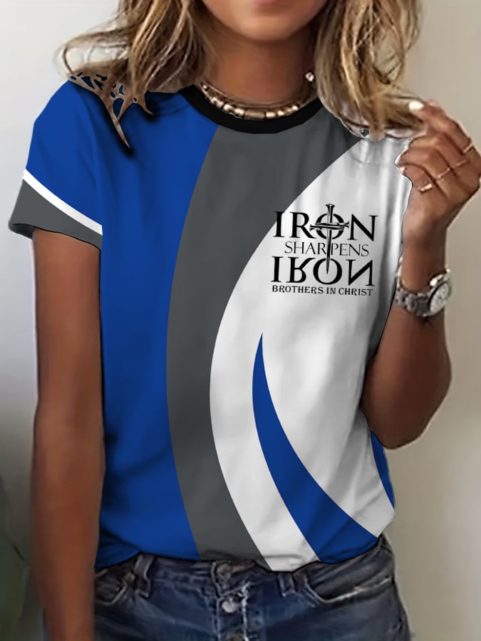 Women's Vintage Faith “Iron Sharpens Iron Brothers In Christ” Print Crew Neck T-Shirt