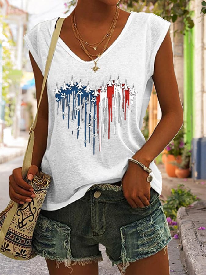 Women's Flag Independence Day Printed Sleeveless Casual Tank Top