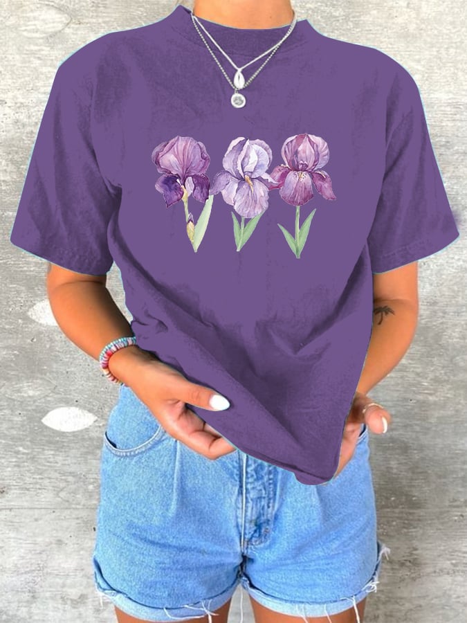 Women's Alzheimer's Awareness Floral Print T-Shirt