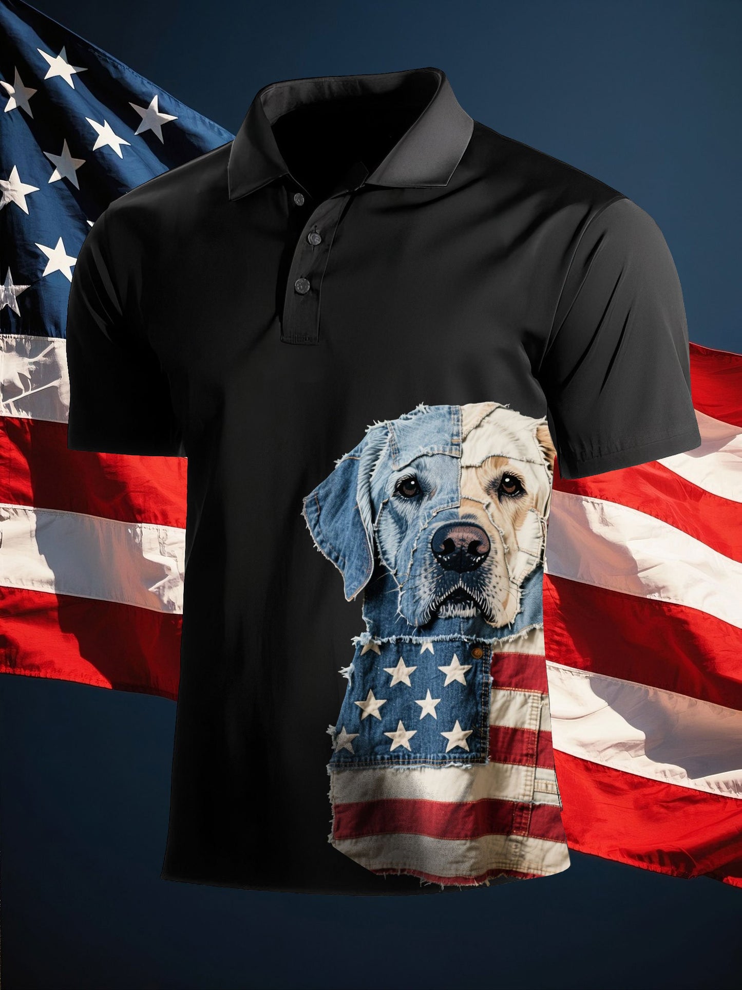 Men's Independence Day dog print polo shirt