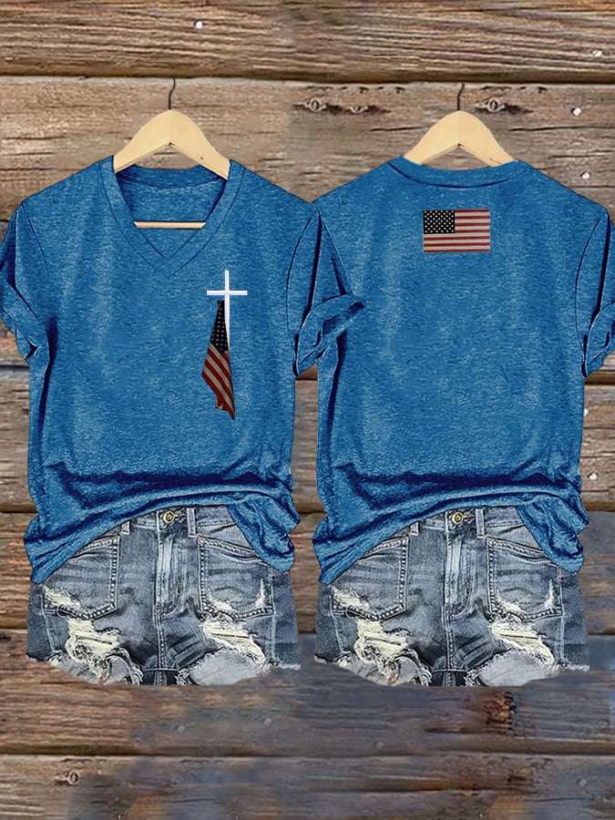 Women's Flag Cross Print T-Shirt