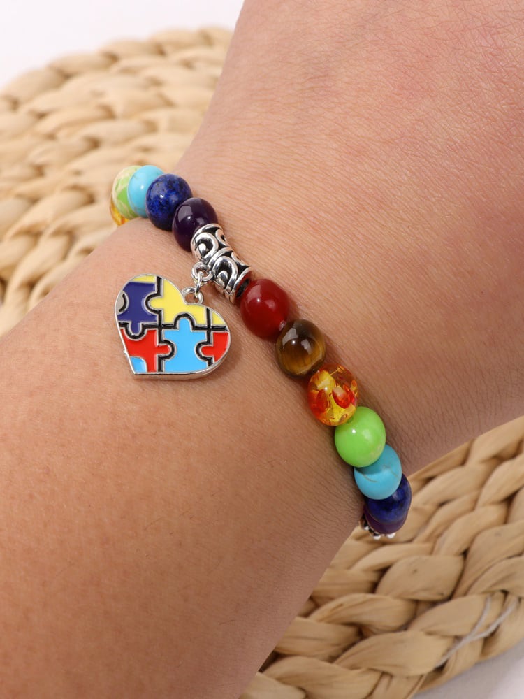 Autism Awareness Geometric Puzzle Colorful Stone Bead Bracelet