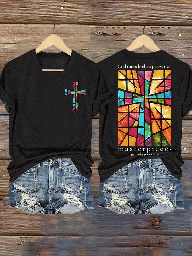 God Turns Broken Pieces Into Masterpieces Print T-shirt