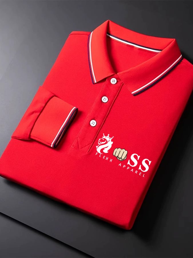 Herren-Business-Langarm-Poloshirt mit Retro-Buchstabendesign