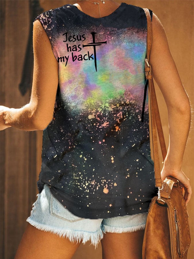 Women's Jesus Has My Back Tie-dye Sleeveless T-Shirt