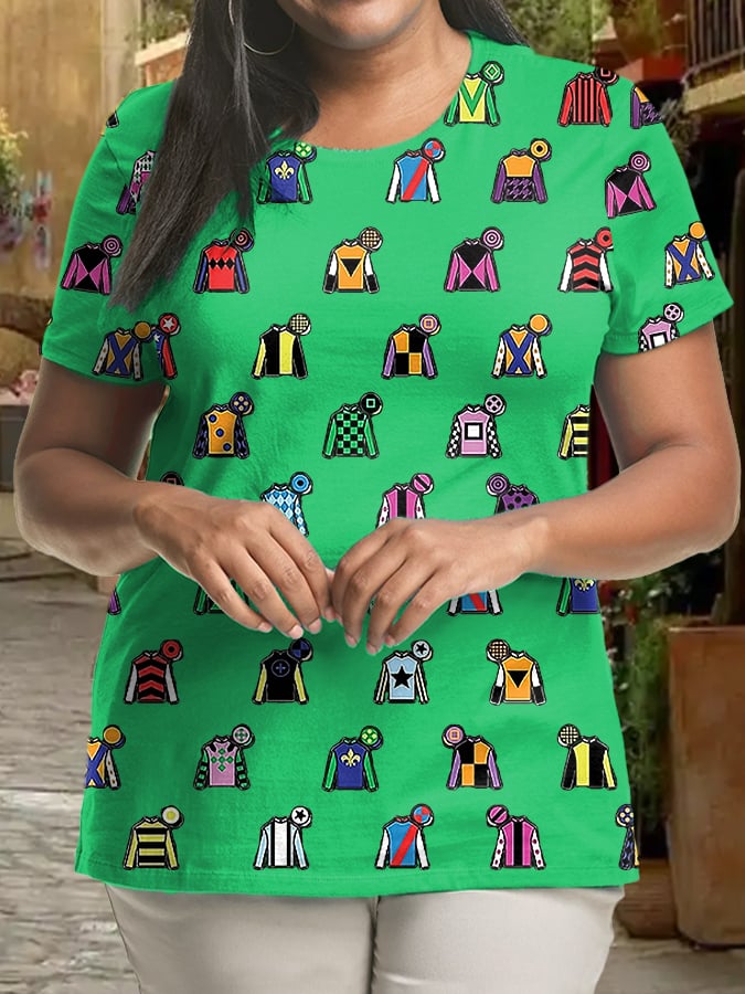 Women's Plus Size Derby Day Print Crew Neck T-Shirt