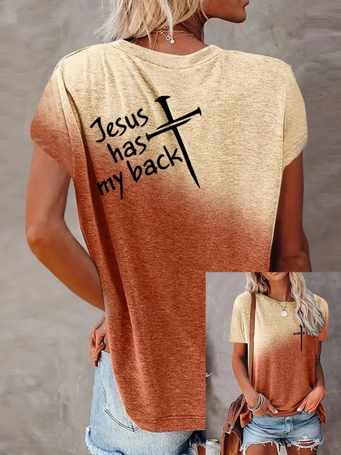 Women's Jesus Has My Back Print Casual T-Shirt