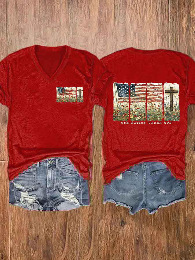 Women'S Casual One Nation Under God Faith Graphic Print Short Sleeve T-Shirt