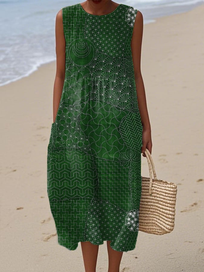 Women's Casual Vintage Geometric Art Vest Dress