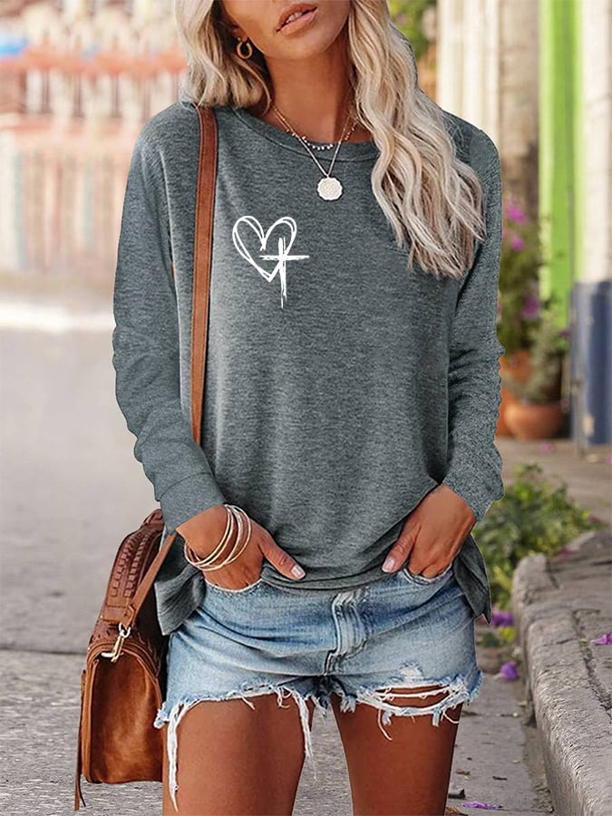 Women's Love Like Jesus Jesus Has My Back Printed Long-Sleeve T-Shirt